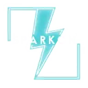 Logo da Sparkon Software, um quadrado azul com um raio no centro, ao redor neon e Sparkon escrito no centro, também brilhante. Marca registrada.
